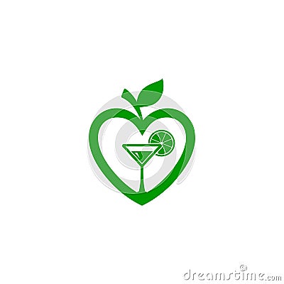 Love shape of apple fruit, fresh juice logo. Stock Photo