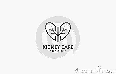 Love simple outline kidney care urology logo vector template Vector Illustration