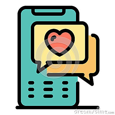 Love smartphone chat icon color outline vector Vector Illustration