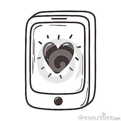 Love smartphone heart in screen romantic doodle icon design Vector Illustration