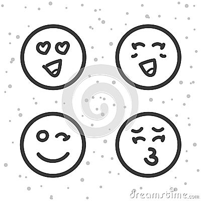 Love Smiley icons. Kiss and Love emoticons symbols. Vector Illustration