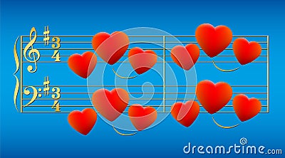 Love Song Hearts Gold Vector Illustration