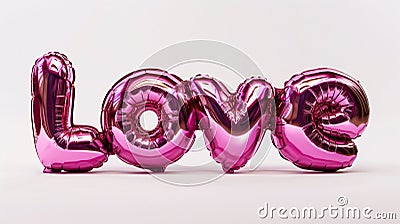 LOVE Spelled Out in Pink Metallic Balloons. Generative ai Cartoon Illustration