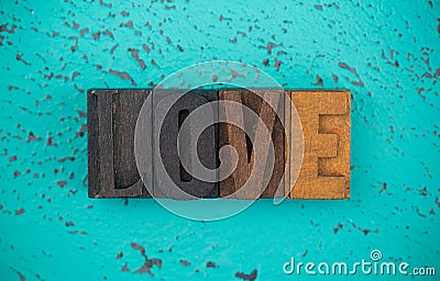 Love Spelled in Wooden Type Set Block Letters Stock Photo