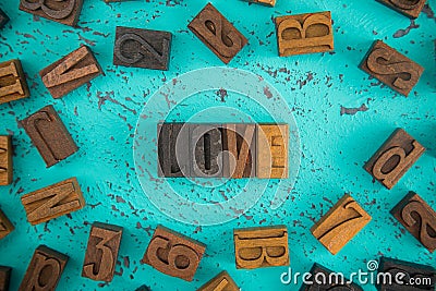 Love Spelled in Wooden Type Set Block Letters Stock Photo