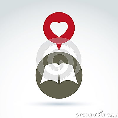 Love story concept. Vector open book with blank sheets placed in Vector Illustration