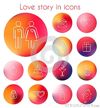 Love story in line icons Vector Illustration