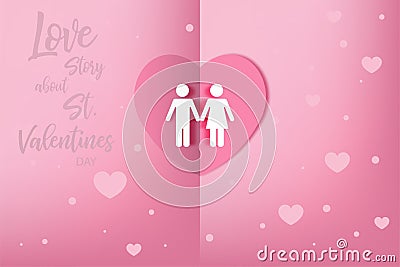 Love story about St. Valentine`s Day. Invitation card. Origami design. Vector illustration Vector Illustration