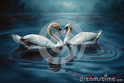 Love swans high quality, digital illustration painting, abstract, love Cartoon Illustration