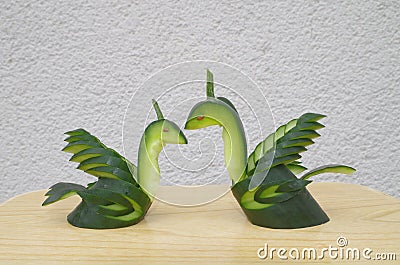 Love Swans made out of cucumber Stock Photo