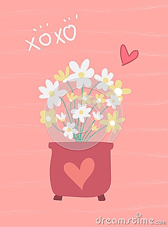 Love sweet pink card flower in pot vector Vector Illustration