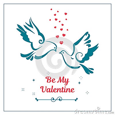 Love symbols, couple of pigeons. Valentines card. Vector Illustration