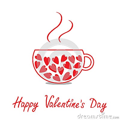 Love teacup with hearts. Happy Valentines Day card Vector Illustration