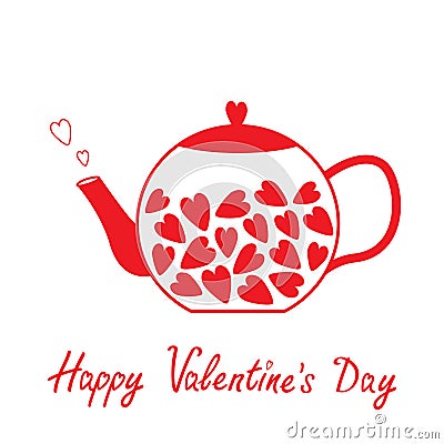 Love teapot with hearts. Happy Valentines Day card Vector Illustration