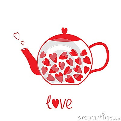 Love teapot with hearts. Love card Vector Illustration