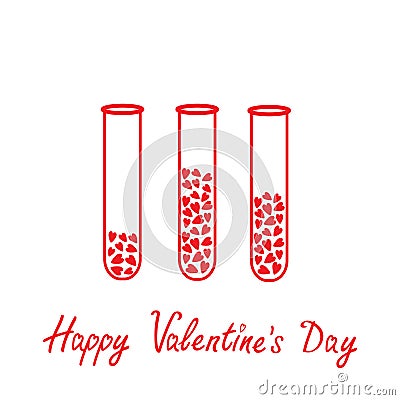 Love test tubes with hearts inside. Happy Valentin Vector Illustration