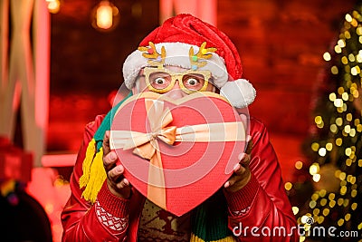 Love time. winter holiday shopping. party celebration. bearded man go shopping. xmas gifts. happy new year. Secret santa Stock Photo