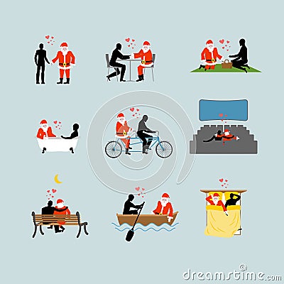 Love to Santa Claus collection. Lover Christmas set. Man and San Vector Illustration