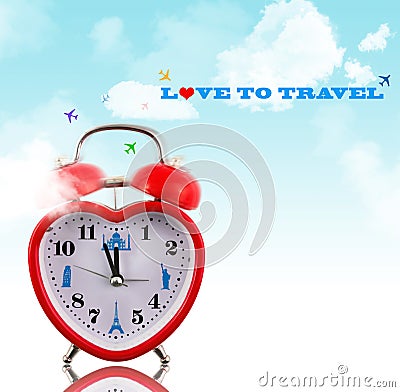 Love to travel! Heart clock Stock Photo