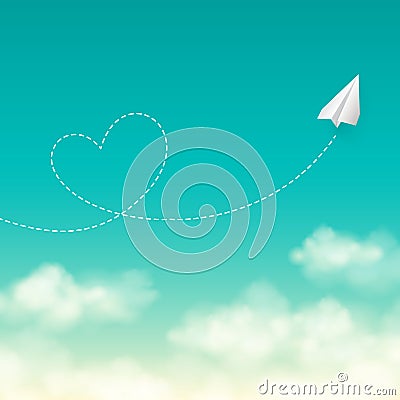 Love travel concept a paper plane flying in the Vector Illustration