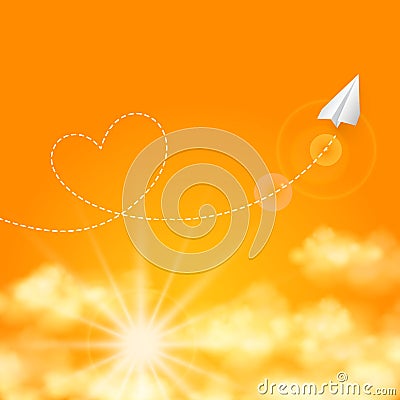 Love travel concept a paper plane flying in the Vector Illustration