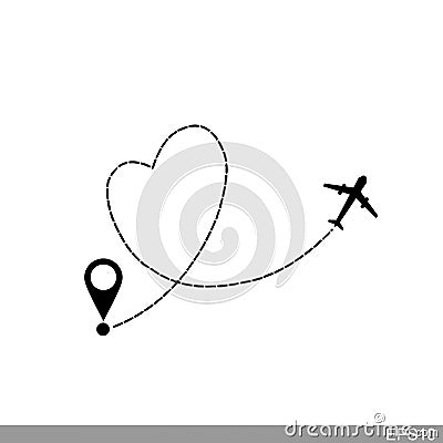 Love travel route.Airplane line path vector icon Vector Illustration
