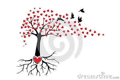 Tree of love illustration with hearts leaves and heart root Vector Illustration