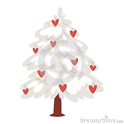 Love tree Christmas New Year vector heart icons ornament star xmas gift design holiday Valentine day celebration winter Vector Illustration