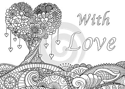 Love tree on floral wavy ground Vector Illustration