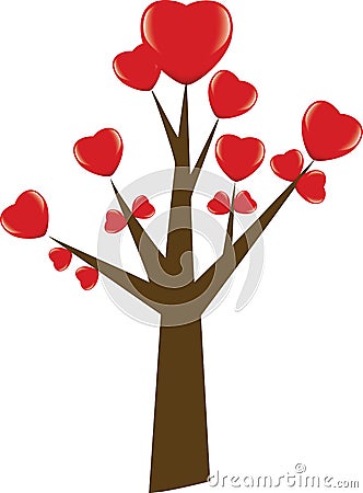 Love tree with leaves in red heart shapes Vector Illustration