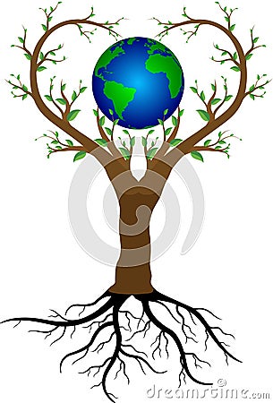 Love tree and planet earth Vector Illustration