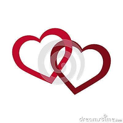 Love two hearts entwined romantic passion emotions flat style icon Vector Illustration