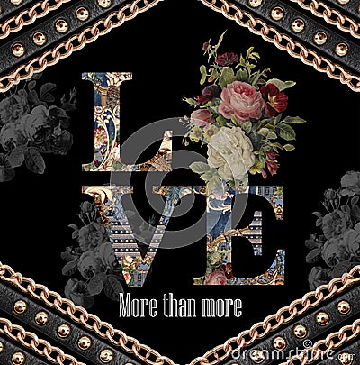 Love typography flowers tee design Cartoon Illustration