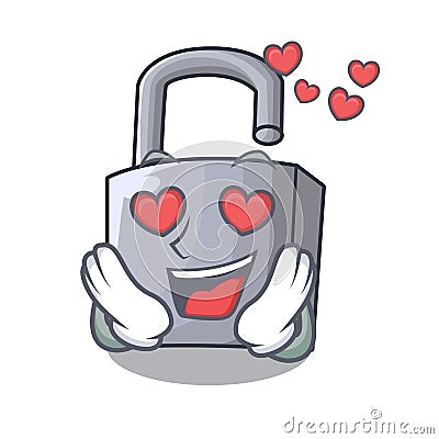 In love unlocking padlock on the cartoon gate Vector Illustration