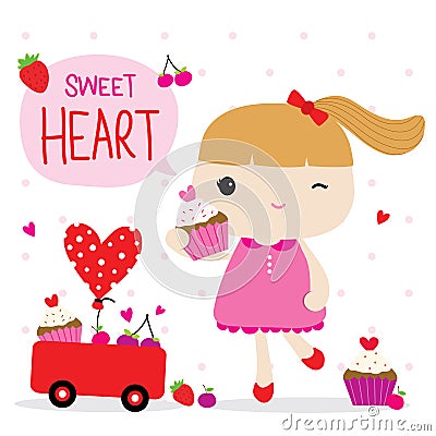 Love Valentine Girl Cute Cartoon Character Vector Vector Illustration