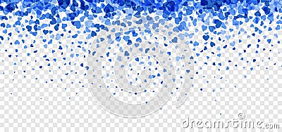 Love valentine`s background with blue falling hearts over transparent grid Vector Illustration