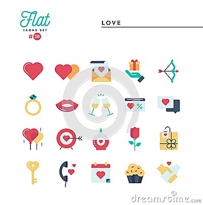 Love, Valentine`s day, dating, romance and more, flat icons set Cartoon Illustration