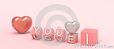 Love for Valentine`s day and i love you with flipping cubes block.banner,Copy Space,greeting card Stock Photo