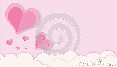LOVE - Valentine`s Day Pink Color Cutting paper and Mini Heart Concept Art Stock Photo