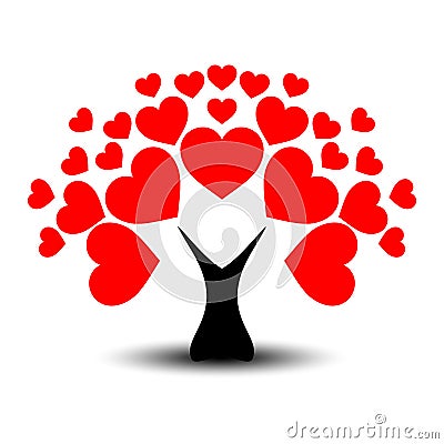 Love or Valentine`s tree with heart leaves and black trunk Stock Photo