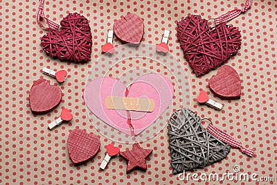 Love and Valentines day concept. Parts of pink paper heart Stock Photo