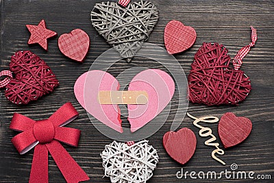 Love and Valentines day concept. Parts of pink paper heart Stock Photo