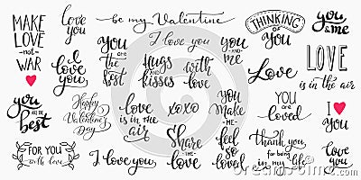 Love Valentines Day quote typography set Vector Illustration