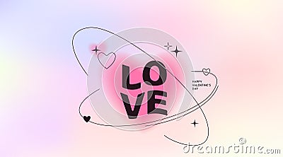 Love vector background. Modern banner with gradient heart shape, simple trend line element, wavy greeting text happy Vector Illustration