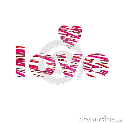 Love logo word and heart shape recruited from horizontal red lines Stock Photo