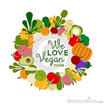We love vegan food illustration for healthy diet Vector Illustration