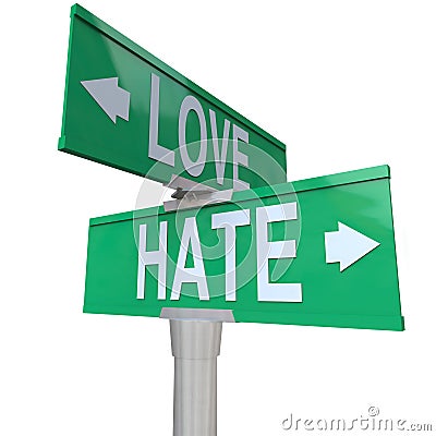 Love Vs Hate Road Signs Opposite Changing Feeling Relationship Stock Photo