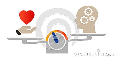 love vs logic choose between mind and heart head thinking compare to emotional scale measure Vector Illustration