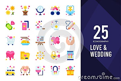 25 Love And Wedding Flat icon pack. vector illustration Vector Illustration