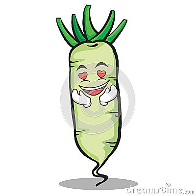 In love white radish cartoon character Vector Illustration